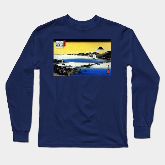 View of a long bridge across a lake Long Sleeve T-Shirt by Mosaicblues